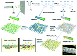 Graphical abstract: A hierarchical functionalized biodegradable PLA electrospun nanofibrous membrane with superhydrophobicity and antibacterial properties for oil/water separation
