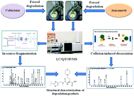 Graphical abstract: Study of forced degradation behaviour of cobicistat and atazanavir using LC/ESI/QTOF/MS; a combination of in-sourced and collision-induced dissociation for evaluation of the fragmentation patterns of degradation products