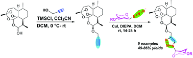 Graphical abstract: Synthesis of artemisinin derived glycoconjugates inspired by click chemistry