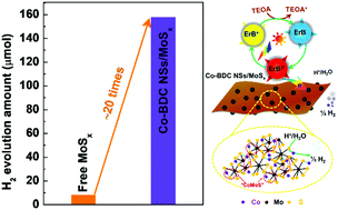 Graphical abstract: In situ growth and activation of an amorphous MoSx catalyst on Co-containing metal–organic framework nanosheets for highly efficient dye-sensitized H2 evolution