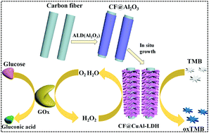 Graphical abstract: Atomic layer deposition-assisted growth of CuAl LDH on carbon fiber as a peroxidase mimic for colorimetric determination of H2O2 and glucose