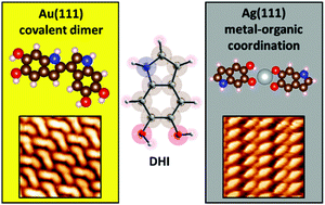 Graphical abstract: Room-temperature surface-assisted reactivity of a melanin precursor: silver metal–organic coordination versus covalent dimerization on gold