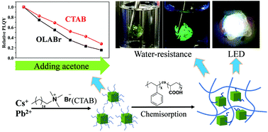 Graphical abstract: Improved stability of CsPbBr3 perovskite quantum dots achieved by suppressing interligand proton transfer and applying a polystyrene coating