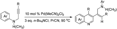 Graphical abstract: Palladium-catalyzed dimerization of N-aryl propargylamines for the synthesis of 3-vinylquinolines