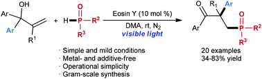 Graphical abstract: Eosin Y-catalyzed, visible-light-promoted carbophosphinylation of allylic alcohols via a radical neophyl rearrangement