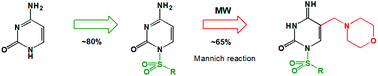 Graphical abstract: C5-Morpholinomethylation of N1-sulfonylcytosines by a one-pot microwave assisted Mannich reaction