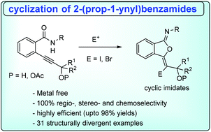 Graphical abstract: Highly regioselective, electrophile induced cyclizations of 2-(prop-1-ynyl)benzamides