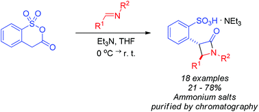 Graphical abstract: Mixed carboxylic–sulfonic anhydride in reaction with imines: a straightforward route to water-soluble β-lactams via a Staudinger-type reaction