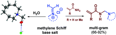 Graphical abstract: Synthesis of N-[(dialkylamino)methyl]acrylamides and N-[(dialkylamino)methyl]methacrylamides from Schiff base salts: useful building blocks for smart polymers