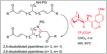 Graphical abstract: Synthesis of substituted piperidines by enantioselective desymmetrizing intramolecular aza-Michael reactions
