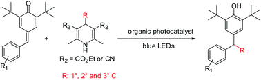 Graphical abstract: Radical alkylation of para-quinone methides with 4-substituted Hantzsch esters/nitriles via organic photoredox catalysis