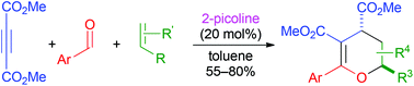 Graphical abstract: 2-Picoline catalyst-triggered [2 + 2 + 2] cycloaddition-type reaction of acetylenedicarboxylates, aldehydes and alkenes