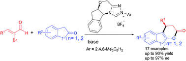 Graphical abstract: An enantioselective assembly of naphthopyran via NHC-catalyzed [3 + 3] annulation of bromoenal with β-tetralone