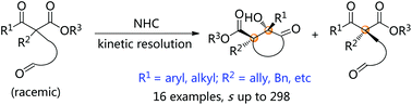 Graphical abstract: Kinetic resolution of β-ketoesters with quaternary stereocenters via a carbene-catalyzed benzoin reaction