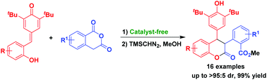 Graphical abstract: Catalyst-free [4 + 2] cyclization of para-quinone methide derivatives with homophthalic anhydrides