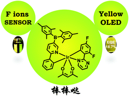 Graphical abstract: High performance solution-processed organic yellow light-emitting devices and fluoride ion sensors based on a versatile phosphorescent Ir(iii) complex