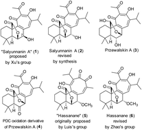 Graphical abstract: Biomimetic syntheses of C23 terpenoids: structural revision of salyunnanin A and confirmation of hassanane