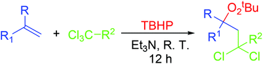 Graphical abstract: ATRA-like alkylation–peroxidation of alkenes with trichloromethyl derivatives by the combination of tBuOOH and NEt3