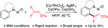 Graphical abstract: Rh(iii)-Catalyzed α-fluoroalkenylation of N-nitrosoanilines with 2,2-difluorovinyl tosylates via C–H bond activation