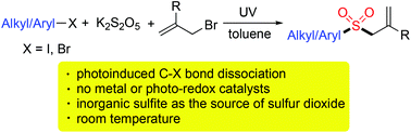 Graphical abstract: Photoinduced synthesis of allylic sulfones using potassium metabisulfite as the source of sulfur dioxide