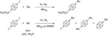 Graphical abstract: Photoinduced nucleophilic substitution of iodocubanes with arylthiolate and diphenylphosphanide ions. Experimental and computational approaches