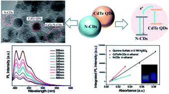 Graphical abstract: Ultra-highly fluorescent N doped carbon dots-CdTe QDs nanohybrids with excitation-independent emission in the blue-violet region