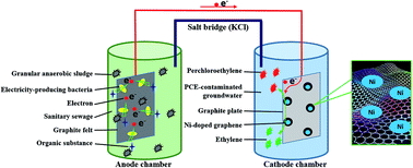 Graphical abstract: Electrochemical hydrodechlorination of perchloroethylene in groundwater on a Ni-doped graphene composite cathode driven by a microbial fuel cell