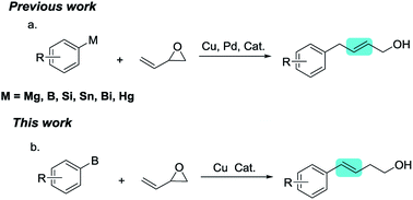 Graphical abstract: Cu-catalyzed cross-coupling reactions of vinyl epoxide with organoboron compounds: access to homoallylic alcohols