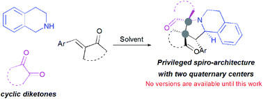 Graphical abstract: Highly diastereoselective construction of novel dispiropyrrolo[2,1-a]isoquinoline derivatives via multicomponent 1,3-dipolar cycloaddition of cyclic diketones-based tetrahydroisoquinolinium N-ylides