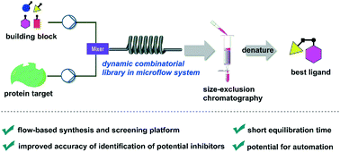 Graphical abstract: Microflow-based dynamic combinatorial chemistry: a microscale synthesis and screening platform for the rapid and accurate identification of bioactive molecules