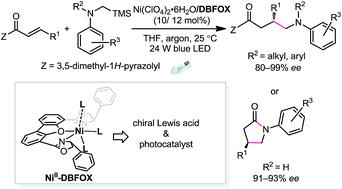 Graphical abstract: A chiral nickel DBFOX complex as a bifunctional catalyst for visible-light-promoted asymmetric photoredox reactions
