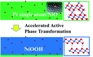 Graphical abstract: Accelerated active phase transformation of NiO powered by Pt single atoms for enhanced oxygen evolution reaction