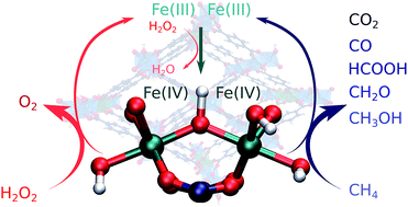 Graphical abstract: Unraveling reaction networks behind the catalytic oxidation of methane with H2O2 over a mixed-metal MIL-53(Al,Fe) MOF catalyst