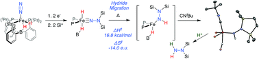 Graphical abstract: Electrophile-promoted Fe-to-N2 hydride migration in highly reduced Fe(N2)(H) complexes