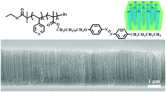 Graphical abstract: Liquid crystalline moiety-assisted perpendicular orientation of cylindrical domains within P4VP-b-PMA(Az) films with high aspect ratio