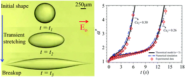 Graphical abstract: Mono-emulsion droplet stretching under direct current electric field