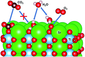 Graphical abstract: Interaction of SrO-terminated SrTiO3 surface with oxygen, carbon dioxide, and water