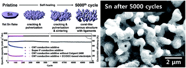 Graphical abstract: A self-healing Sn anode with an ultra-long cycle life for sodium-ion batteries
