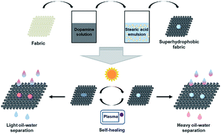 Graphical abstract: A self-roughened and biodegradable superhydrophobic coating with UV shielding, solar-induced self-healing and versatile oil–water separation ability