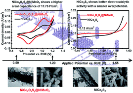 Graphical abstract: Applied potential-dependent performance of the nickel cobalt oxysulfide nanotube/nickel molybdenum oxide nanosheet core–shell structure in energy storage and oxygen evolution