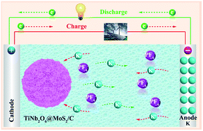Graphical abstract: Carbon-encapsulated ultrathin MoS2 nanosheets epitaxially grown on porous metallic TiNb2O6 microspheres with unsaturated oxygen atoms for superior potassium storage