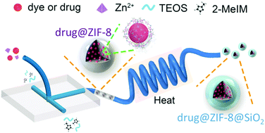 Graphical abstract: Continuous and scalable fabrication of stable and biocompatible MOF@SiO2 nanoparticles for drug loading