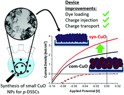 Graphical abstract: Improving charge injection and charge transport in CuO-based p-type DSSCs – a quick and simple precipitation method for small CuO nanoparticles