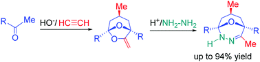 Graphical abstract: Acetylene-based two-step diastereoselective synthesis of bridgehead dihydro-oxadiazines using ketones and hydrazine as the only reactants