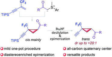 Graphical abstract: Diastereoselective synthesis of cyclopropanes bearing trifluoromethyl-substituted all-carbon quaternary centers from 2-trifluoromethyl-1,3-enynes beyond fluorine elimination