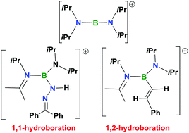 Graphical abstract: Hydroboration without a B–H bond: reactions of the borinium cation [(iPr2N)2B]+ with alkyne, nitrile, ketone and diazomethane