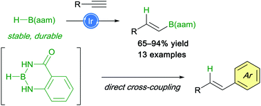 Graphical abstract: An anthranilamide-substituted borane [H–B(aam)]: its stability and application to iridium-catalyzed stereoselective hydroboration of alkynes