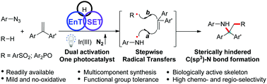 Graphical abstract: Synergistic combination of visible-light photo-catalytic electron and energy transfer facilitating multicomponent synthesis of β-functionalized α,α-diarylethylamines
