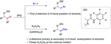 Graphical abstract: Pd-catalysed selective C(sp3)–H arylation and acetoxylation of alcohols