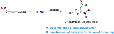 Graphical abstract: Cascade cyclization and acyl migration of propargylic esters with isocyanides: rapid access to substituted furans